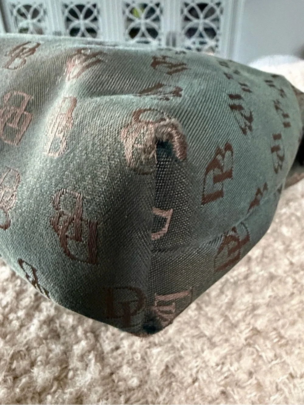Vintage Dooney & Bourke Olive Monogram Hobo with Brown Leather Strap
